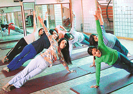 A yoga class in progress.