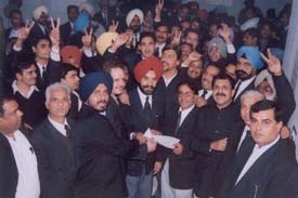 Mr K.K. Bagai, a contestant for the Bar Association's elections, files nomination papers in Ludhiana