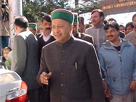 Chief Minister of Himachal Pradesh, Mr Virbhadra Singh, comes out of the CJM Court in Shimla after filing a defamation case against BJP spokesman Baldev Sharma on Thursday