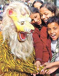 Children enjoying in Jungle Safari at Appu Ghar in the Capital on Thursday. 