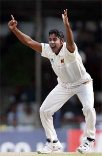 Sri Lanka's Chaminda Vaas successfully appeals for a leg before wicket 
