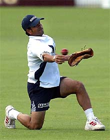Sachin Tendulkar practices during a training session 