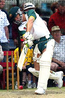 Australian captain Steve Waugh bats in the nets during a training session in Adelaide 