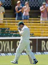 Australian captain Steve Waugh walks off after being dismissed for 42