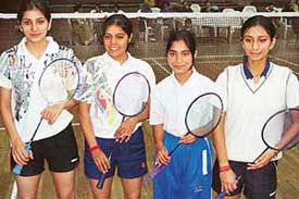 Shuttlers of MCM DAV College for Women, Sector 36, who won the title in the PU Inter-College Badminton Tournament played at the PU Gymnasium Hall on Tuesday.
