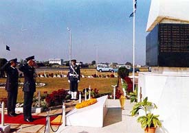 Air Commodore L.K. Malhotra, Air Officer Commanding Air Force Station at the war memorial in Ambala