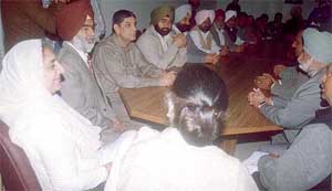Ms Rajinder Kaur Bhattal with her supporters at a meeting at Punjab Bhawan in New Delhi