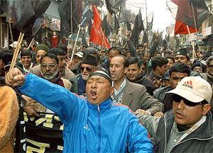 Activists protest at a rally in the Nepalese capital