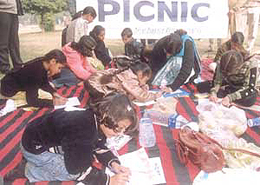 Diabetic children participating in a painting competition organised by �Diabetic Kids Club� 