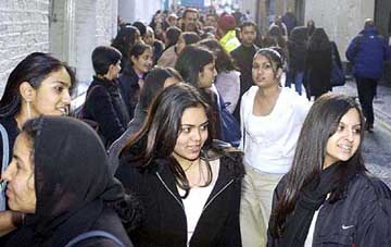Girls line up for an opportunity to audition for a role in a new Harry Potter film at a studio in central London on Sunday