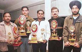 Winners of The Tribune Staff Carrom Tournament, which concluded on the office premises in Chandigarh