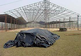 A view of the huge waterproof pandal coming up at Sports Stadium, Panjab University, Chandigarh