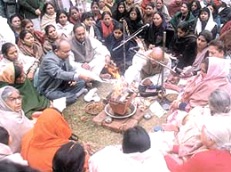 A havan organised by the BJP Mahila Morcha to pray for the long life of Prime Minister Atal Behari Vajpayee