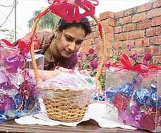 Ismeet with her packets of chocolicious goodies.
