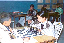 Kunal Chawla and Gagandeep Kaur during the second round match of the Punjab State Open Chess Championship which began in Ludhiana on Thursday.