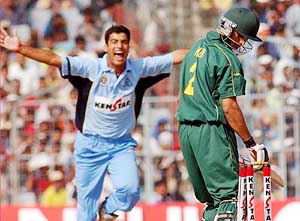 Amit Bhandari after dismissing Pakistani batsman Imran Nazir