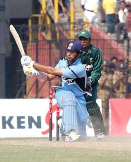 India "A" batsman Yuvraj Singh bats against Pakistan