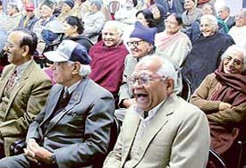Senior citizens enjoy a cultural show in Sector 43, Chandigarh, on Saturday.