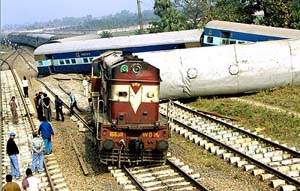 Coaches of Brahmaputra Mail that derailed near Malda