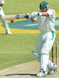 South Africa's Jacques Kallis gets his shot away for four during the second day of the second Test match against the West Indies 