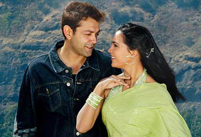 Former Miss Universe and Bollywood actress Lara Dutta and co-star Bobby Deol are seen during the making of the film "Bardaasht" (Tolerance) at Lonavla, a hill station 70 km north-east of Mumbai on Sunday. 