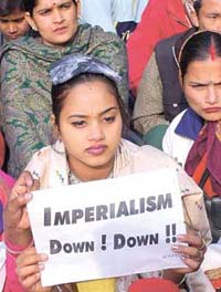 Activists of the Migrants Nepalese Association protesting against �imperialism� in Nepal at Jantar Mantar in the Capital on Sunday. 