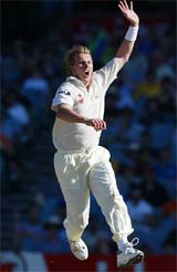 Brett Lee jumps in air while bowling to Sourav Ganguly during the third Test in Melbourne