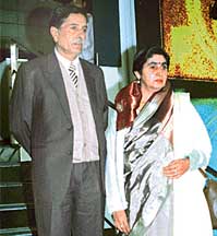 Mr Girdhari Lal and Ms Kamal Kanta Batra, parents of Param Vir Chakra awardee Major Vikram Batra, after the �LoC Kargil� show at Fun Republic