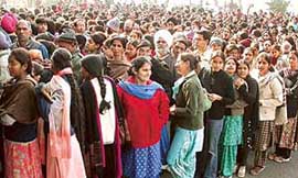 A big rush of students and parents at the Government College for Girls, Sector 11, Chandigarh, on the last day of submission of Panjab University examination forms on Monday. 