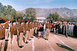 Ms Asha Kumari, Education Minister, inspects parade during the opening of the Techfest-2003 at Sundernagar on Sunday
