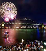 Fireworks illuminate the Harbour bridge