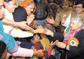 Chief Minister Sheila Dikshit being felicitated on her re-election by the Citizens of Delhi in the Capital
