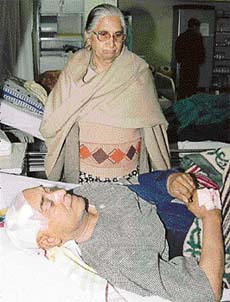 Painter P.S. Verma in a hospital in Chandigarh