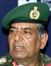 Indian Army Chief N.C. Vij speaks during a news conference in Guwahati