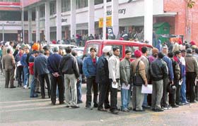 People queue up outside British Library, which opened membership from its new location in Sector 9