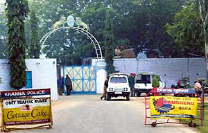 Heavy police force is deployed at Nanaksar Ashram in Siahar village on Saturday.