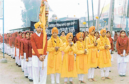 Students take out a nagar kirtan from Gurdwara Nanaksar