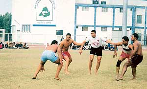 A match in progress during the first International Canada Kabaddi Tournament in Ludhiana on Saturday.