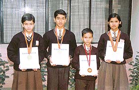 Yoga players of Manav Mangal School, Sector 11, Panchkula, who won medals in the National Yoga Championship held at Jabalpur