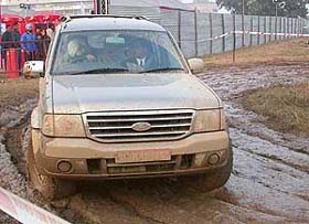 Test-driving the Ford Endeavour on a dirt track in Sector 34, Chandigarh