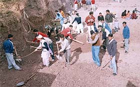 Students of MLSM College, Sundernagar, constructing the playground of Government High School, Sehali, during the NSS camp