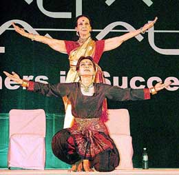 Mrinalini Sarabhai and her daughter Mallika Sarabhai perform at a function in New Delhi on Saturday night.