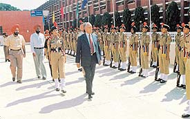 Chandigarh Administrator Justice O.P. Verma inspecting a guard of honour presented to him by the NCC cadets
