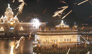 A fireworks display at the Golden Temple, Amritsar, on the occasion of the 338th birth anniversary of Guru Gobind Singh on Monday.