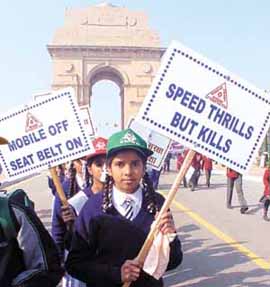 A marchpast of schoolchildren was flagged off by Delhi Commissioner of Police R.S.Gupta during the Road Safety week at India Gate in the Capital on Wednesday.