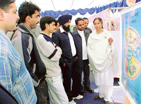 Visitors at an exhibition on �Secrets and Skills of Life� organised by Brahma Kumaris of the Rajyog Meditation Centre in Sector 20, Chandigarh. The three-day exhibition was inaugurated at Sector 17 plaza on Thursday. 