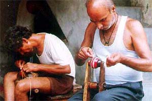 Stitching leather footballs is a household industry in and around Jalandhar
