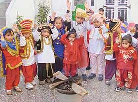 Tine-tots of Kiddies Paradise celebrate Lohri on the school premises in Ludhiana