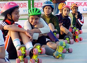 Skaters from all over Punjab wait for their turn during the Punjab State Skating Championship organised in Ludhiana