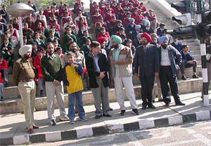 Deputy Commissioner Anurag Verma and other officials at a state-level function on the occasion of the 15th Road Safety Week at Children Traffic Park in Ludhiana